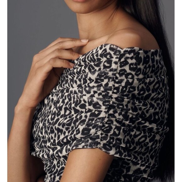 Maeve Anthropologie Womens Off-The-Shoulder Leopard Print Mesh Top XL Black - Picture 5 of 7